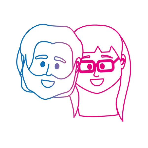 Cabeza Pareja Línea Junto Con Ilustración Vector Diseño Peinado — Vector de stock