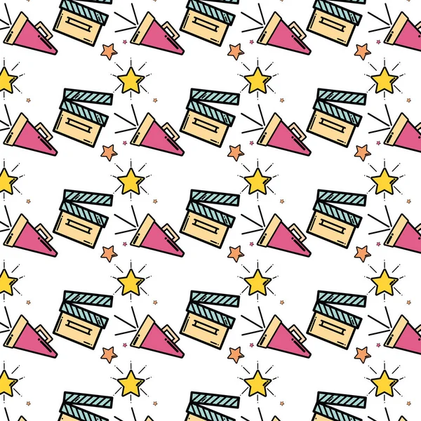 Clapper Yönetim Kurulu ve boynuz kısa film arka plan, vektör çizim