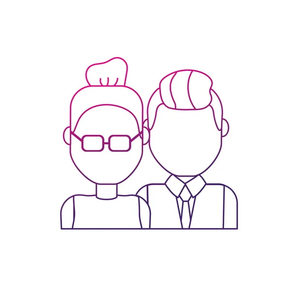 Linha Agradável Casal Com Penteado Design Vetor Ilustração —  Vetores de Stock