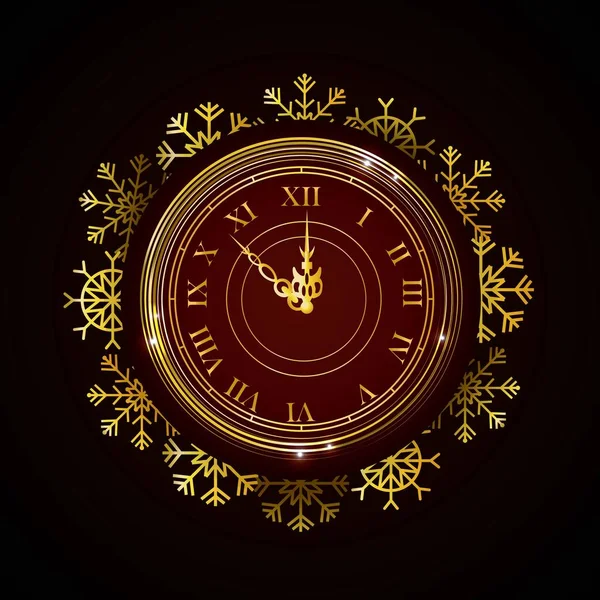 幸せな新年とお祝いテーマのベクトル イラストの時計 — ストックベクタ