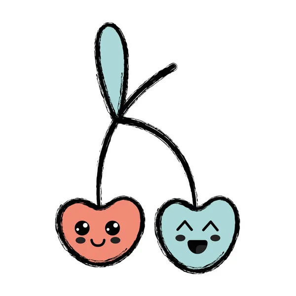 Kawaii Niedlich Glücklich Kirschfrucht Vektor Illustration — Stockvektor