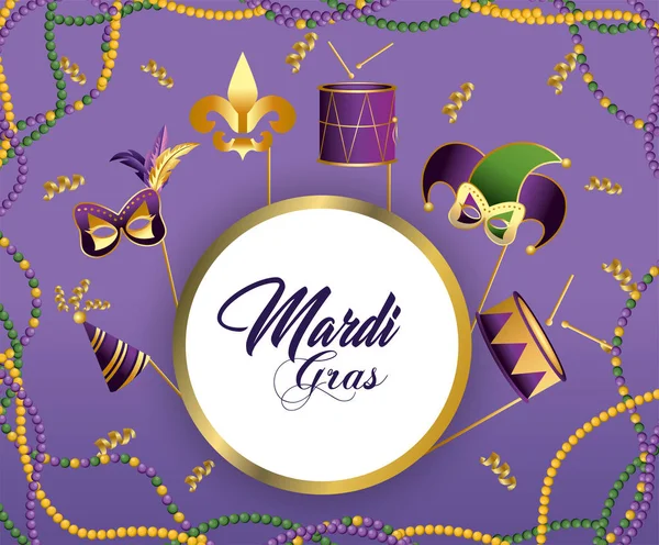 Emblema Círculo Com Decoração Festa Para Ilustração Vetorial Merdi Gras —  Vetores de Stock