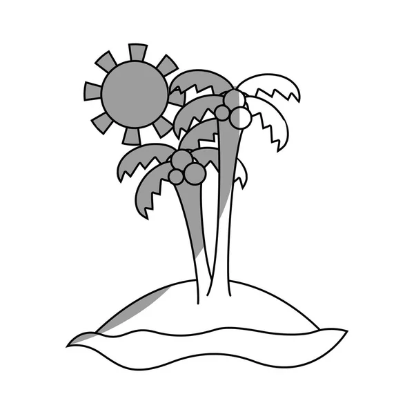 Isla Línea Con Palmeras Con Coco Sol Vector Ilustración — Archivo Imágenes Vectoriales