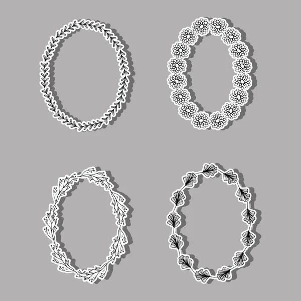 rustik dekorasyon daire dalları ve çiçeklerle kavramı vektör çizim ayarla