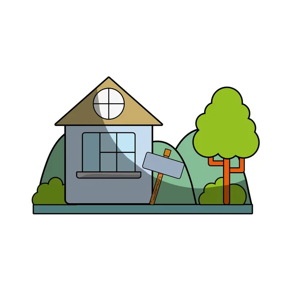 Casa Con Diseño Lado Del Árbol Ilustración Vectorial — Vector de stock