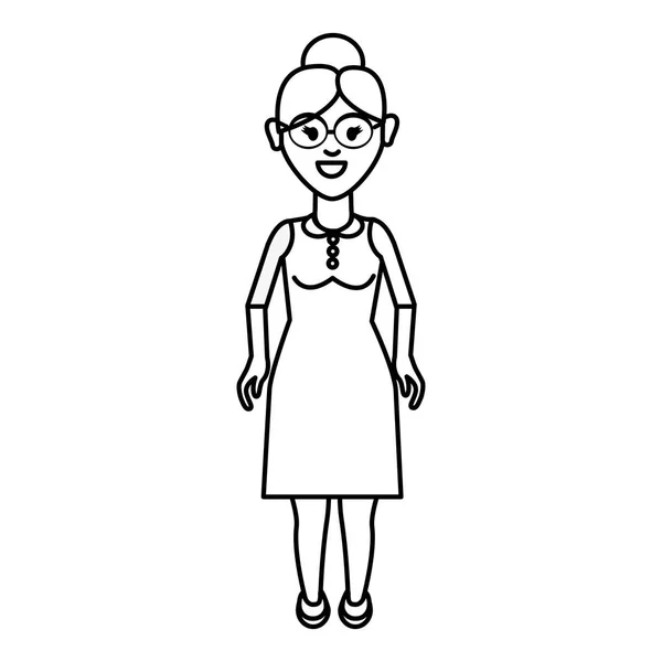 Persone Silhouette Donna Con Panno Casual Con Occhiali Icona Avatar — Vettoriale Stock