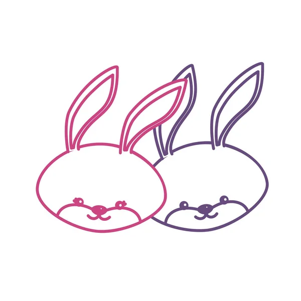 Silhouette Cute Rabbit Head Animal Couple Together Vector Illustration — Stock Vector