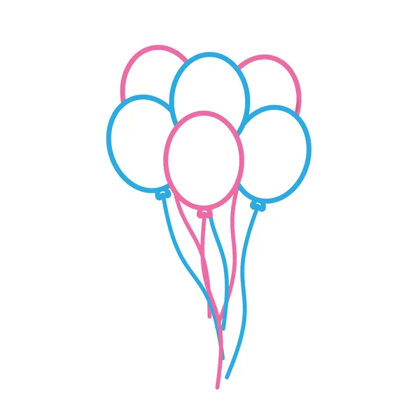 Line Funny Balloons Decoration Design Flying Vector Illustration — Stock Vector
