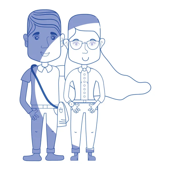 saç modeli ve rahat kıyafetler, vektör çizim ile siluet güzel çift