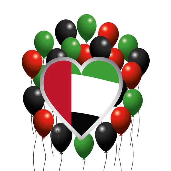 Emblema Cuore Con Bandiera Uae Palloncini Vettoriale Illustrazione — Vettoriale Stock