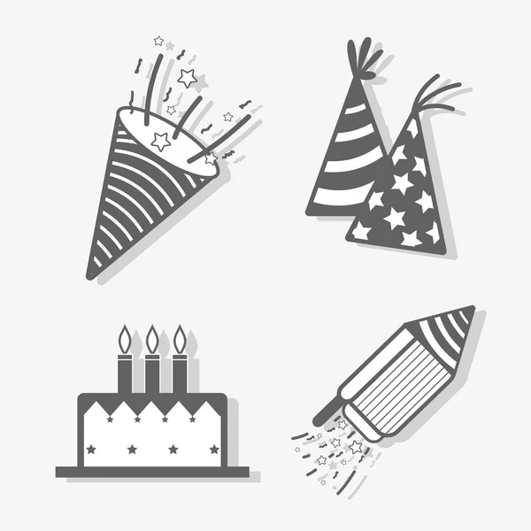 Linha Definir Feliz Aniversário Celebração Ícone Ilustração Vetorial —  Vetores de Stock