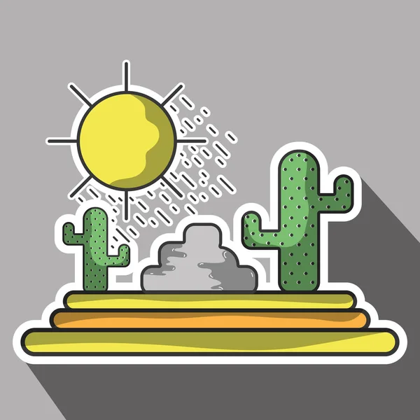 Cactus Con Sol Aventura Natural Vector Ilustración — Vector de stock