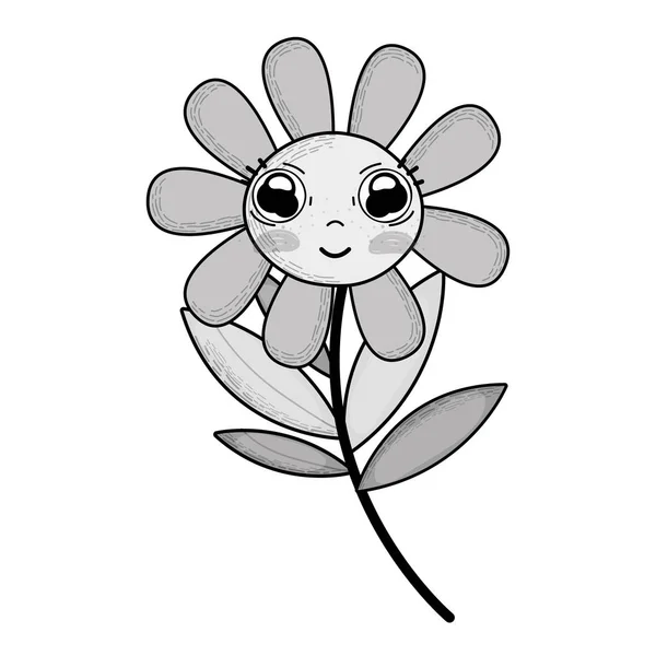 大きな目と頬 ベクトル イラスト デザイン グレースケール可愛いかわいい花植物 — ストックベクタ