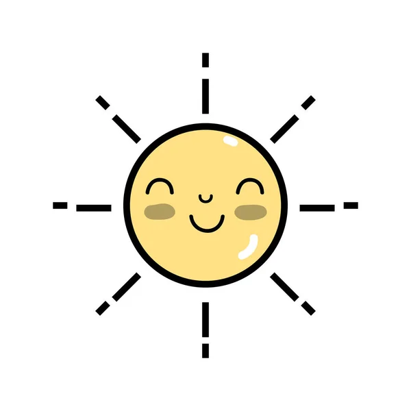 Kawaii Şirin Mutlu Güneş Hava Vektör Çizim — Stok Vektör