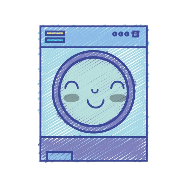 Kawaii Cute Happy Washing Machine Vector Illustration — Stock Vector