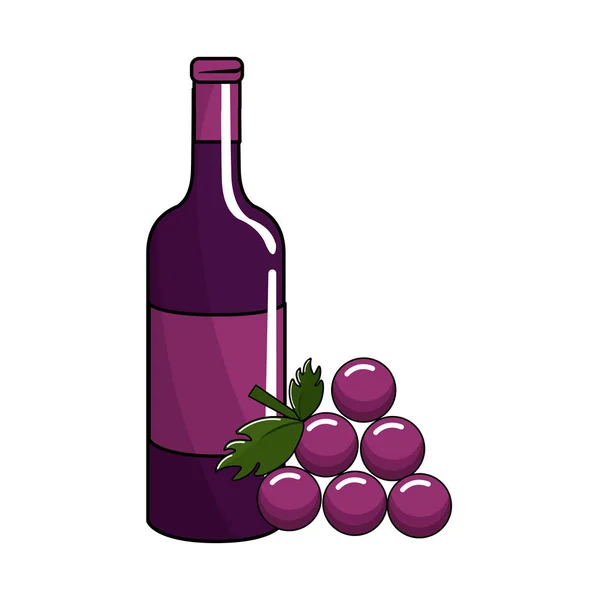 Bouteille Vin Raisin Savoureux Illustration Vectorielle — Image vectorielle