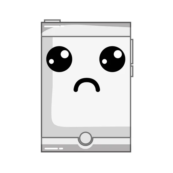 Escala Grises Kawaii Lindo Triste Teléfono Inteligente Tecnología Vector Ilustración — Vector de stock