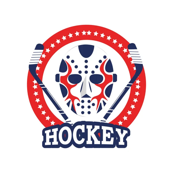 Hokey maskesi ve sopalarla vektör çizim ile daire etiket