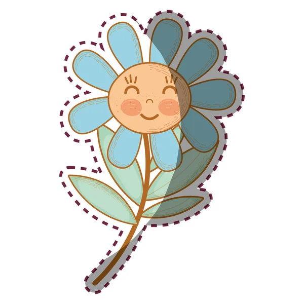 Цветочное Растение Кавайи Счастливые Щеки Закрытые Глаза Векторная Иллюстрация Дизайн — стоковый вектор