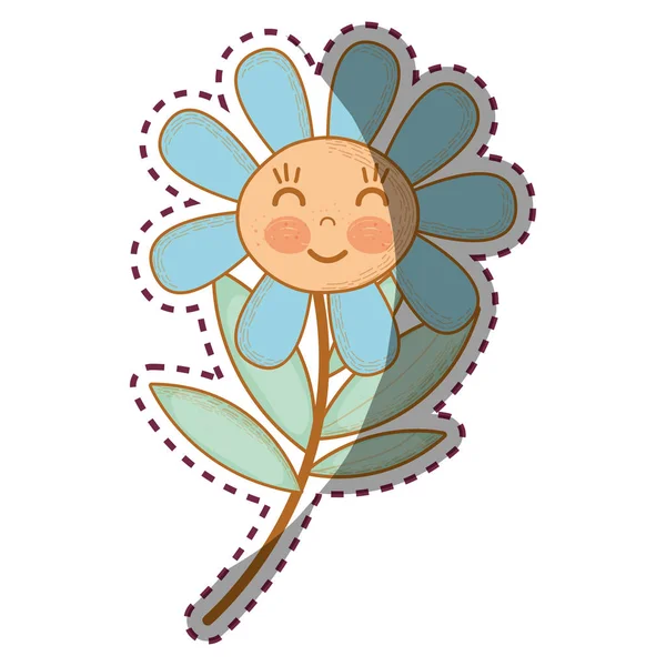 Kawaii Floare Planta Obraji Fericiti Ochi Inchisi Vector Ilustrare Design — Vector de stoc