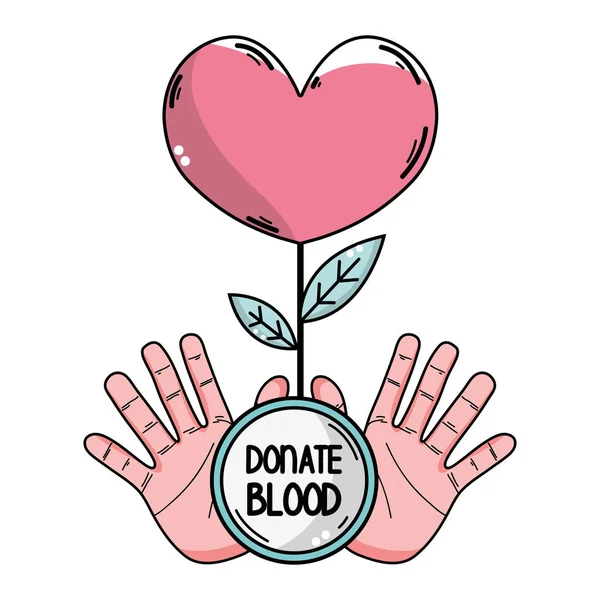 Mãos Com Planta Coração Para Doação Sangue Símbolo Ilustração Vetorial — Vetor de Stock