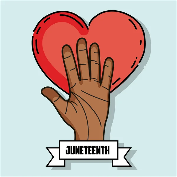 Hand Omhoog Met Hart Lint Massage Tot Juneteenth Viering Vectorillustratie — Stockvector