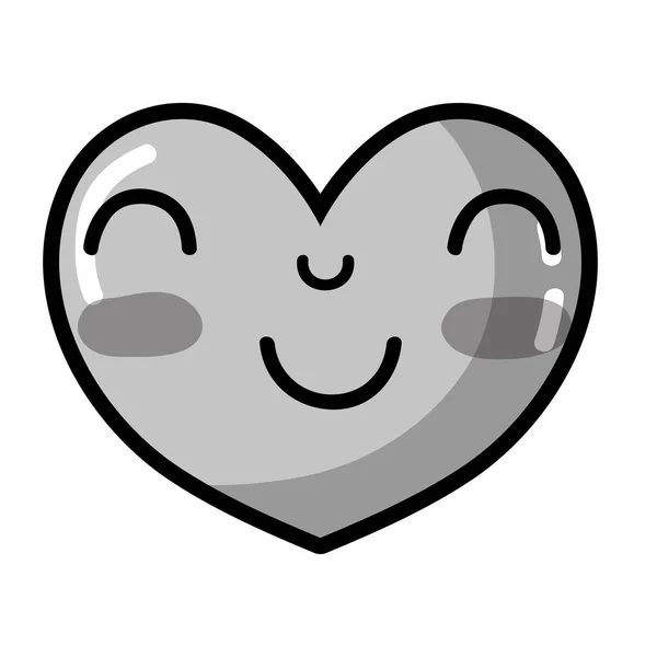 灰度卡瓦伊可爱快乐心脏设计向量插图 — 图库矢量图片