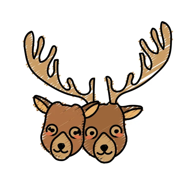 Mignon Wapiti Tête Animal Couple Ensemble Vecteur Illustration — Image vectorielle