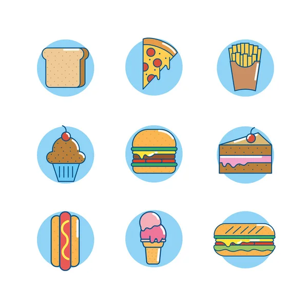 Set Delicious Food Nutrition Eat Vector Illustration — Stock Vector