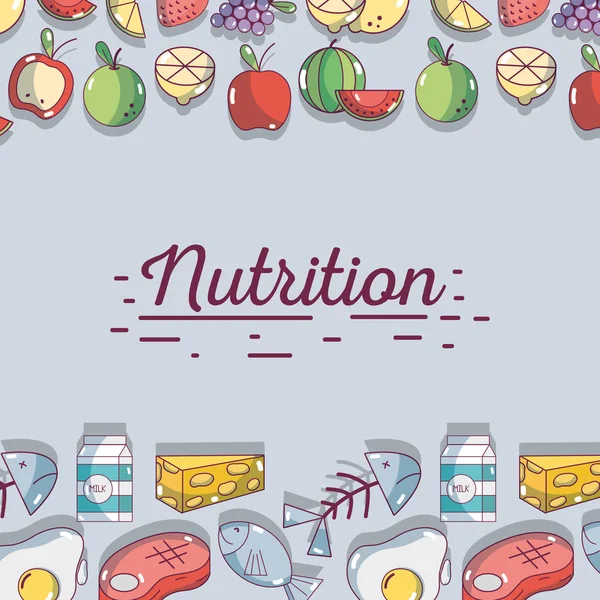 Alimentos Nutrientes Naturales Ingredientes Fondo Vector Ilustración — Vector de stock