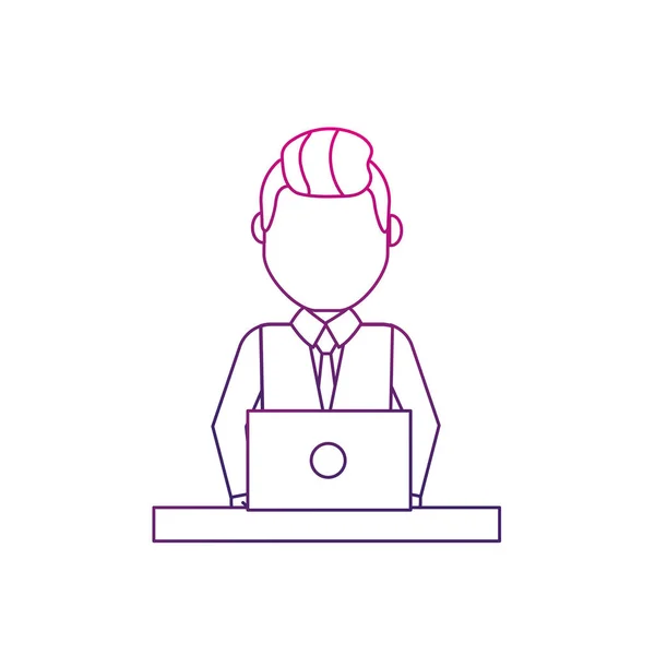 Line Profesional Businessman Laptop Corporate Job Vector Illustration — Stock Vector