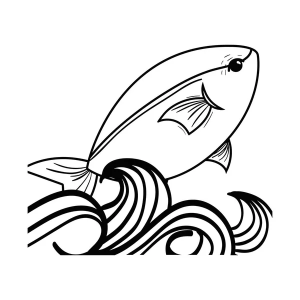 line fish animal in the sea with waves design vector illustration