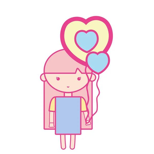 Chica Belleza Con Globos Corazón Diseño Peinado Vector Ilustración — Archivo Imágenes Vectoriales