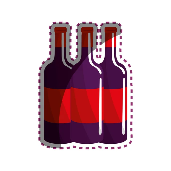 Sticker Tasty Wine Bottles Beverage Icon Vector Illustration Design — Stock Vector