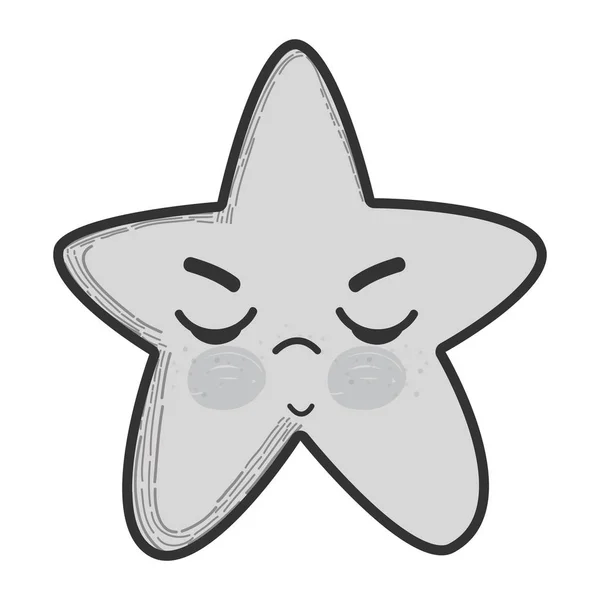 Escala Grises Kawaii Enojado Estrella Con Los Ojos Cerrados Vector — Vector de stock