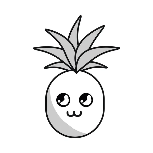 Silueta Kawaii Lindo Pensamiento Piña Vegetal Vector Ilustración — Archivo Imágenes Vectoriales