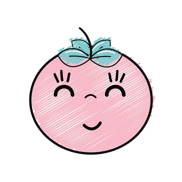 Kawaii Agradable Feliz Tomate Vegetal Vector Ilustración — Vector de stock