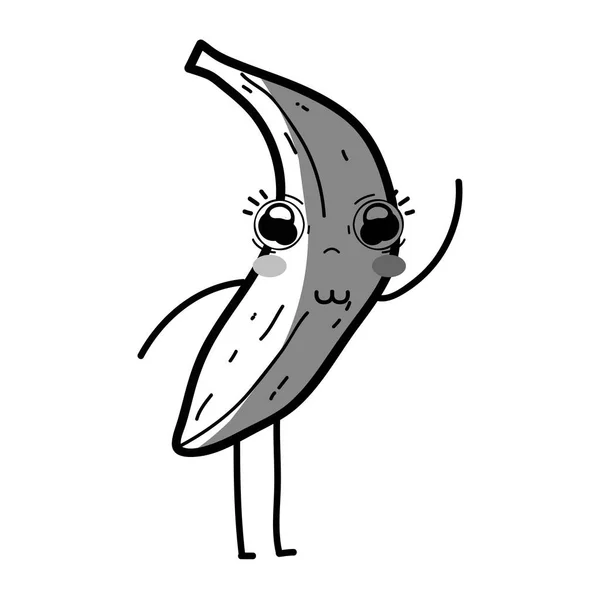 Línea Kawaii Lindo Plátano Feliz Fruta Vector Ilustración — Vector de stock