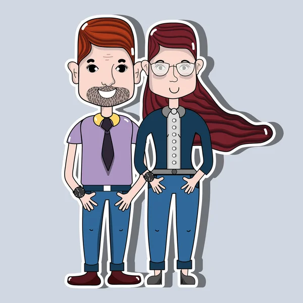 Beau Couple Avec Coiffure Vêtements Décontractés Illustration Vectorielle — Image vectorielle