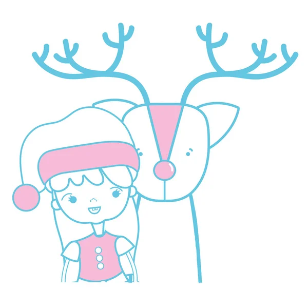 漂亮的女孩与圣诞节衣服和驯鹿向量例证 — 图库矢量图片