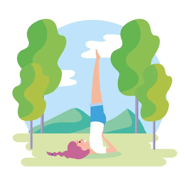 Donna Pratica Yoga Equilibrio Esercizio Posizione Vettore Illustrazione — Vettoriale Stock