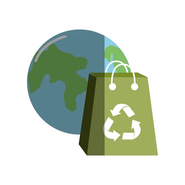 行星和袋子回收环境图标 矢量插图 — 图库矢量图片