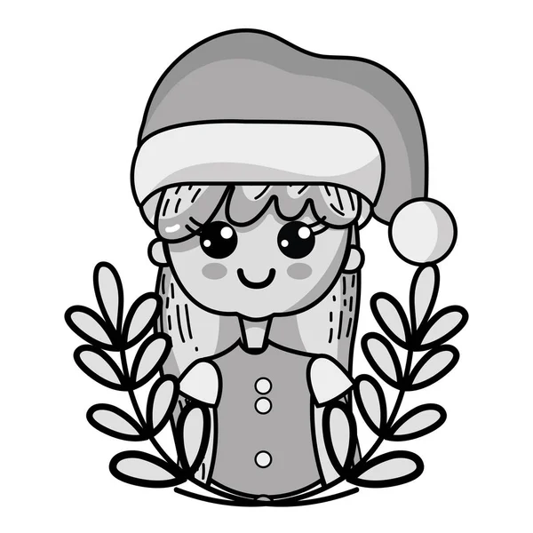 Échelle Gris Belle Fille Avec Des Vêtements Noël Des Branches — Image vectorielle