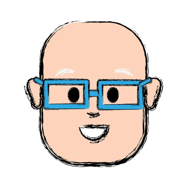 Hombre Feliz Con Cabeza Calva Gafas Diseño Ilustración Vectorial — Vector de stock