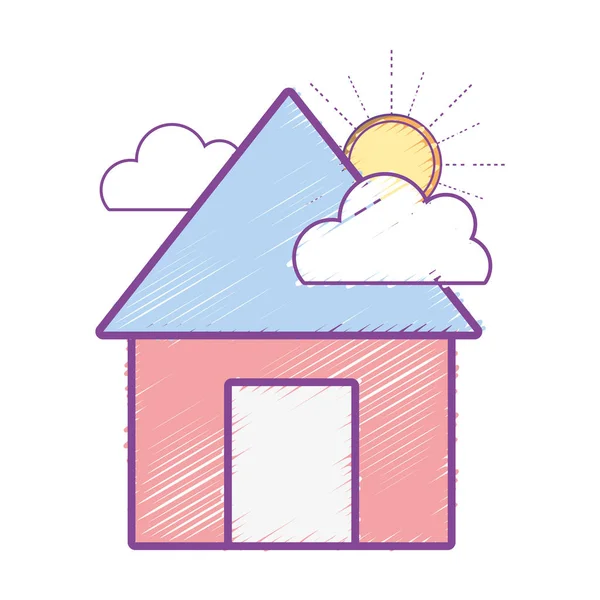 House Clouds Sun Natural Weather Vector Illustration — Stock Vector