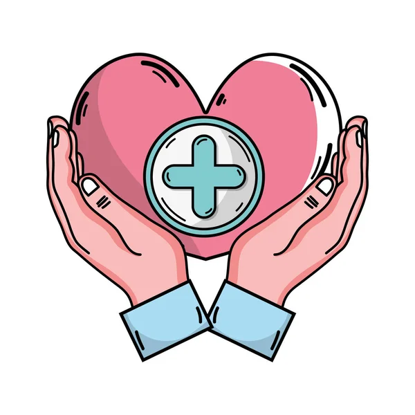 İnsanlar vektör çizim yardımcı olmak için kalp Tıp sembolü ile el