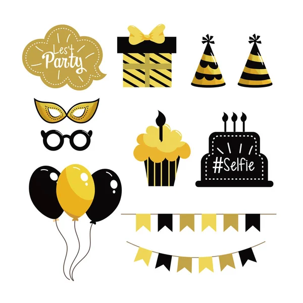 Set mutlu yıllar parti dekorasyon olay vektör çizim