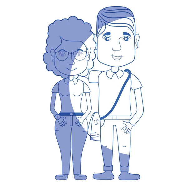 saç modeli ve rahat kıyafetler, vektör çizim ile siluet güzel çift