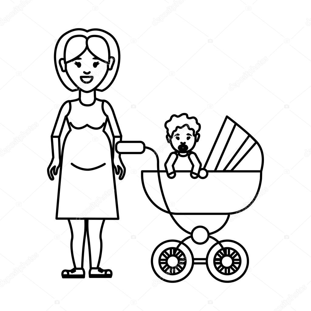 silhouette woman pregnant and her baby icon, vector illustration design