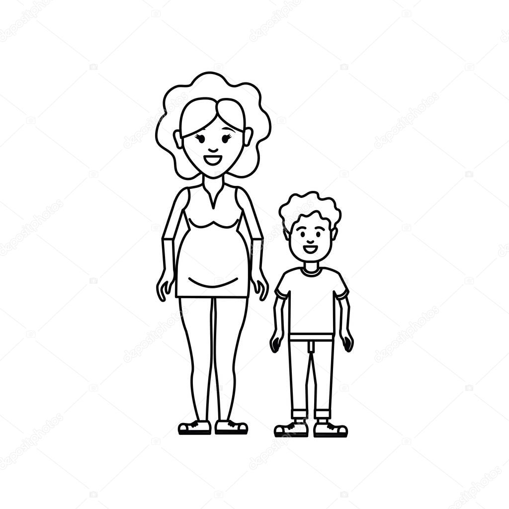 figure woman pregnant and her son icon, vector illustration design